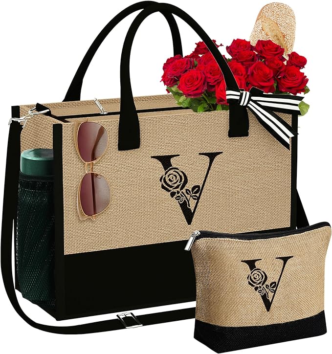 Tote Bag for Women with Makeup Bag Initial