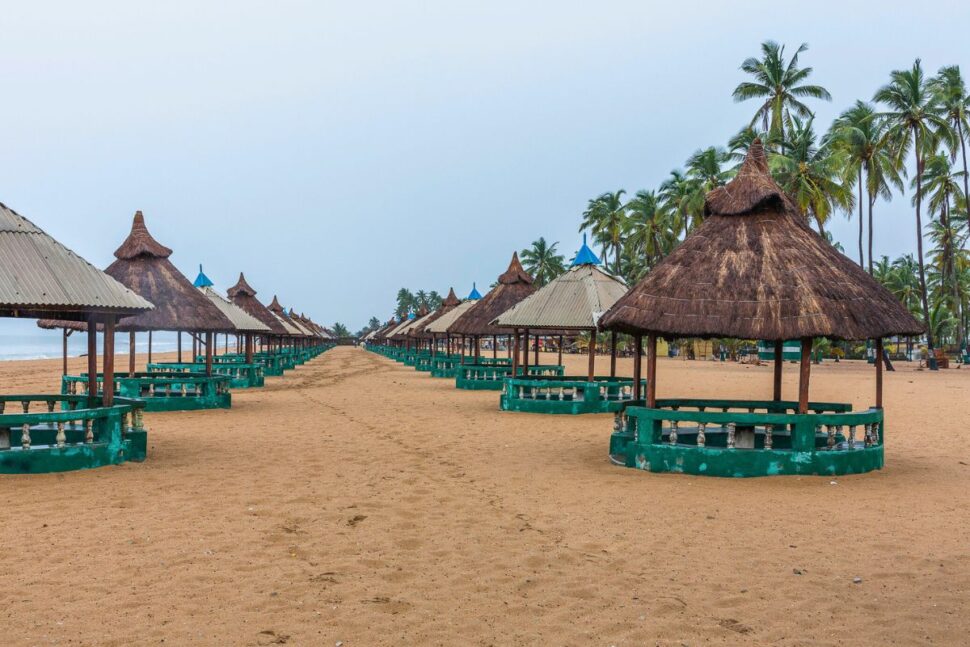 public gazebos on Suntan Beach in Lagos, Nigeria
