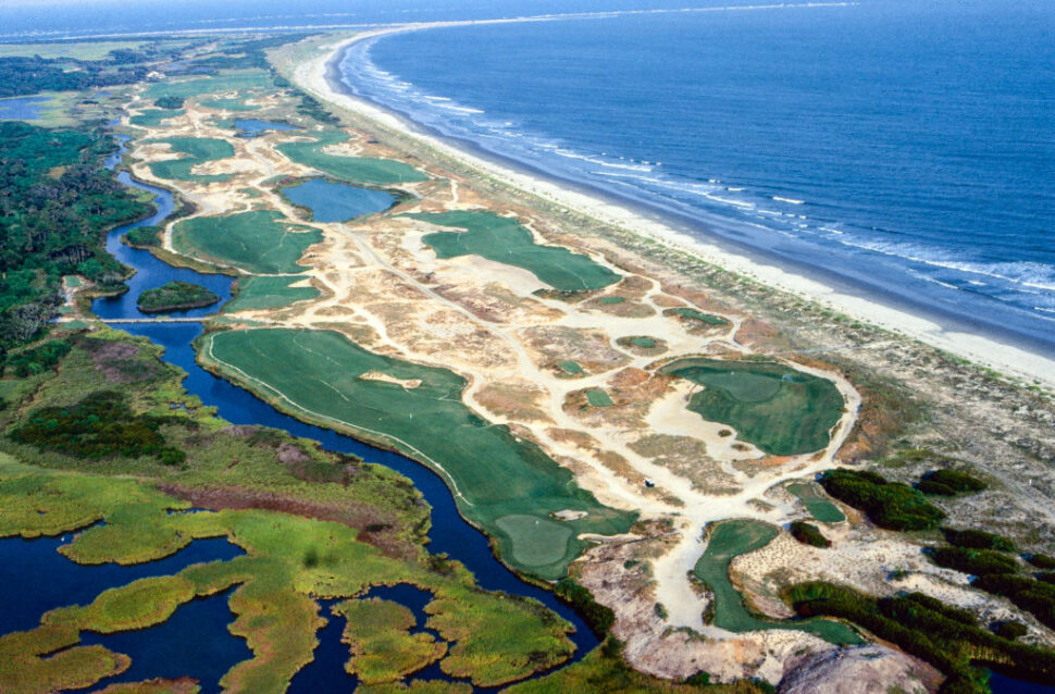 Aerial view of the Ocean Course at Kiawah Island Golf Resort on in Kiawah Island, South Carolina.