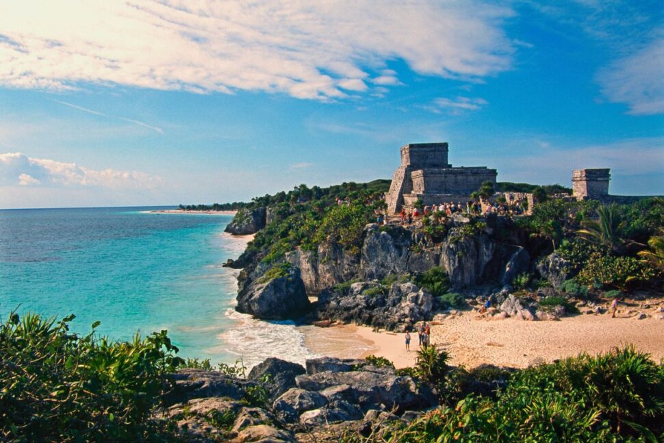 aerial view of Mayan temple ruins in Tulum Mexico