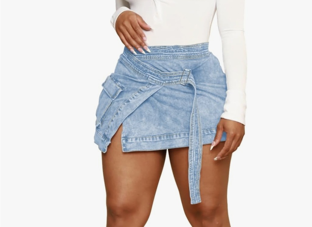 HTD Mini Denim Irregular Skirt with Pockets
