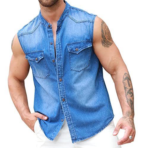 Ryannology Men's Denim Sleeveless Cowboy Jean Vest