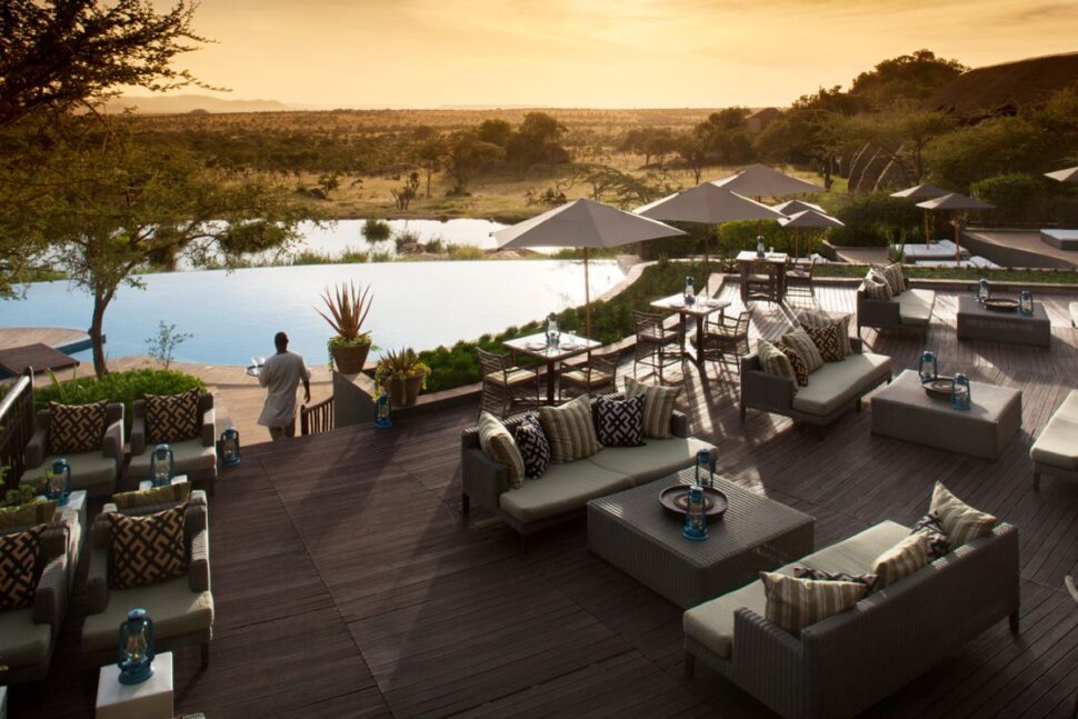 luxury resort overlooking landscape in the Serengeti