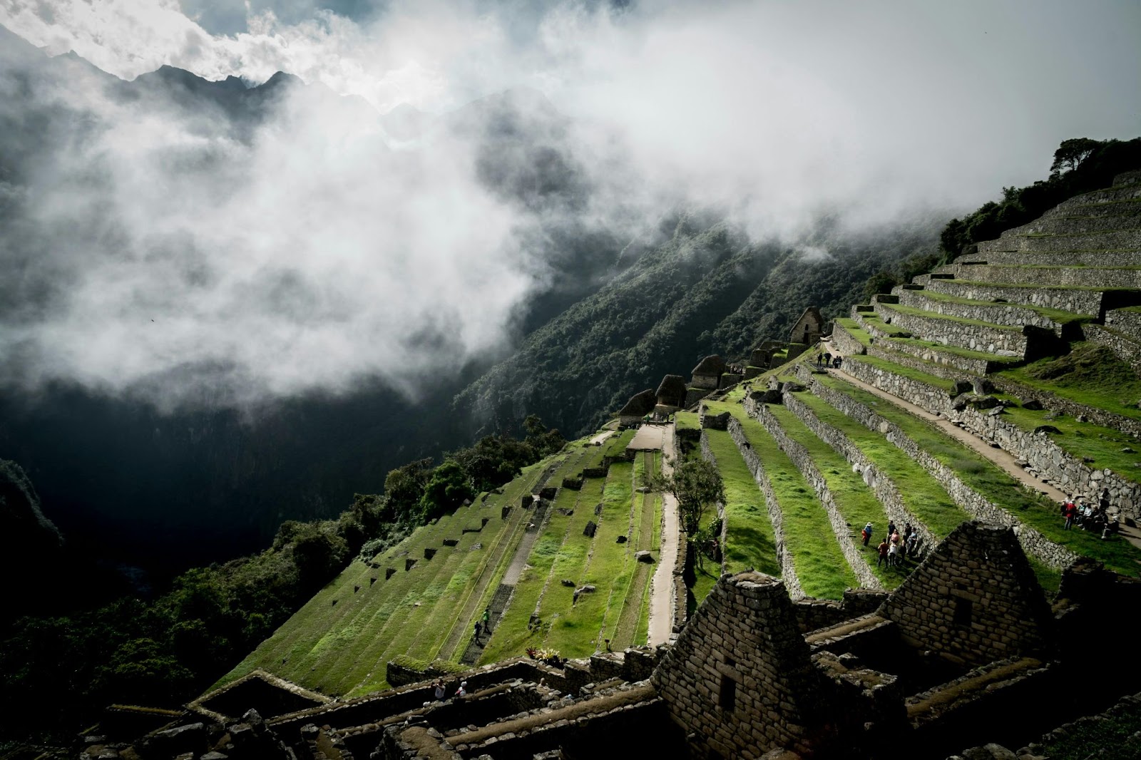 Many hikers enjoy visiting Machu Picchu in the springtime. 
pictured: the steps of Machu Picchu